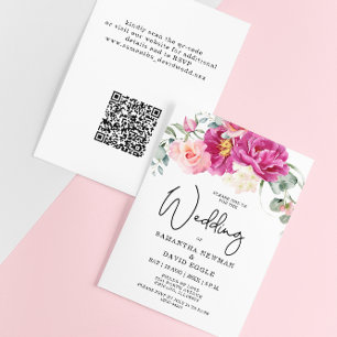 Budget Modern Fuchsia Pink Floral QR Code Wedding