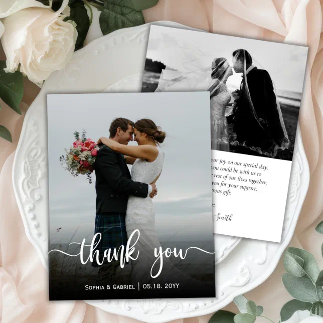 Budget Modern Full Photo Wedding Thank You Flyer | Zazzle