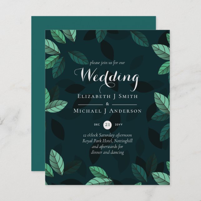 BUDGET Modern Garden Leaves Wedding Invitation (Front/Back)