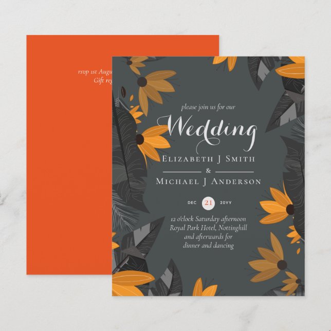 BUDGET Modern Garden Leaves Wedding Invitation (Front/Back)