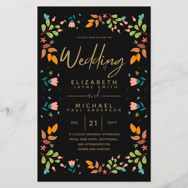 BUDGET Modern Garden Leaves Wedding Invite A9 (Front)