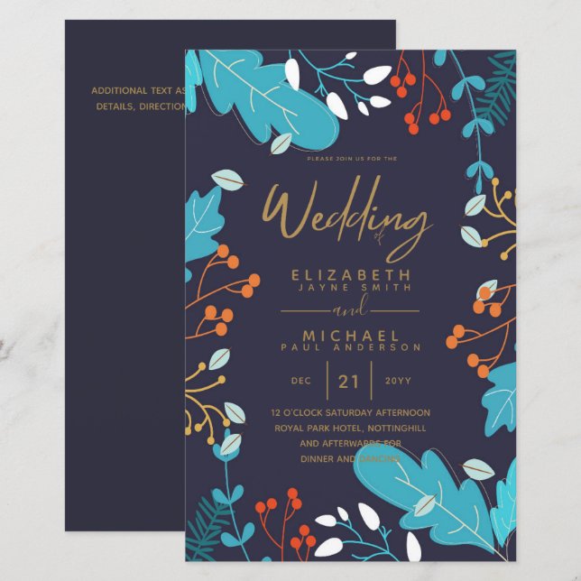 BUDGET Modern Garden Leaves Wedding Invite A9 (Front/Back)