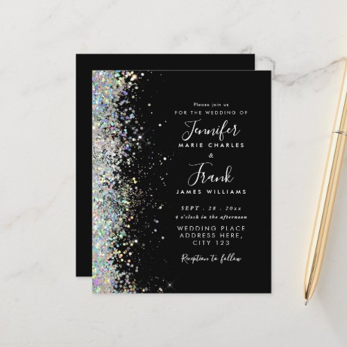 Budget Modern Glitter Black Wedding Invitation