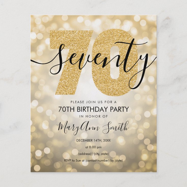 Budget Modern Gold 70th Birthday Party Invite Flyer | Zazzle