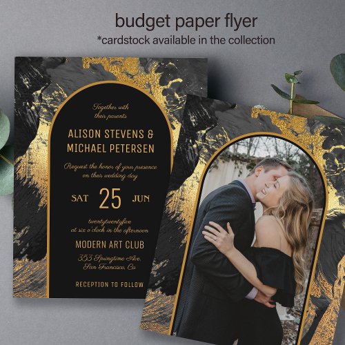Budget modern gold black PHOTO wedding Invitation Flyer