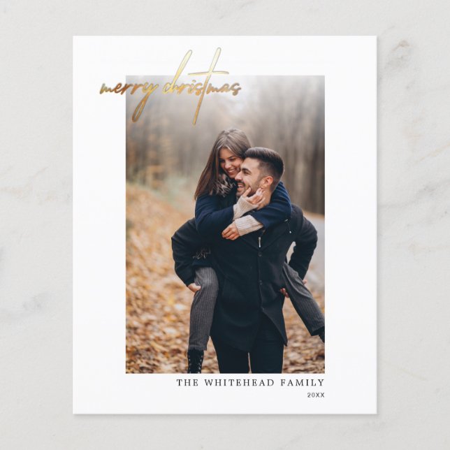 Budget Modern Gold Merry Christmas White Card Flyer (Front)