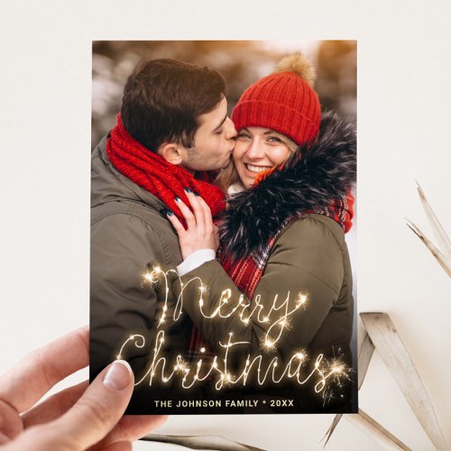 Budget Modern Gold PHOTO Christmas Greeting Card