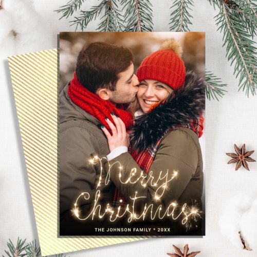 Budget Modern Gold PHOTO Christmas Greeting Card