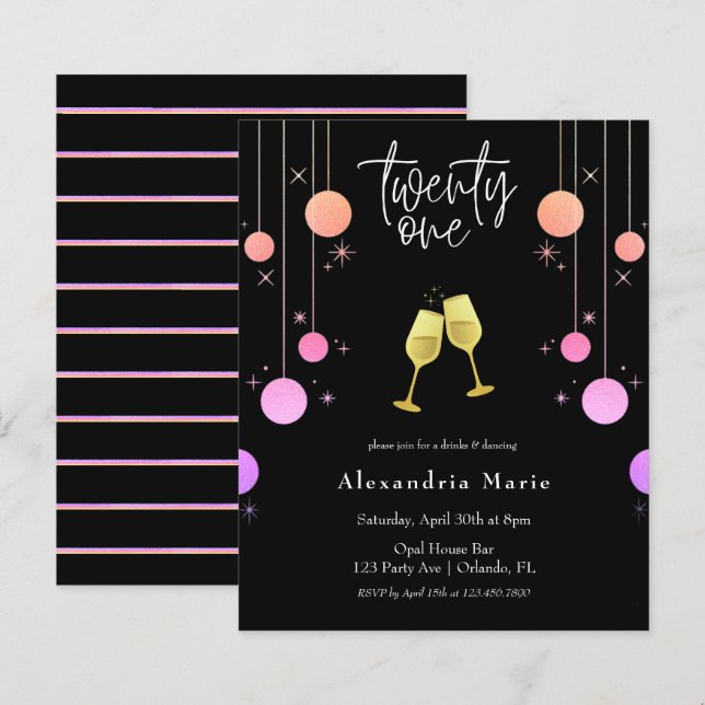 Budget Modern Gold Toast 21st Birthday Invitation (Front/Back)