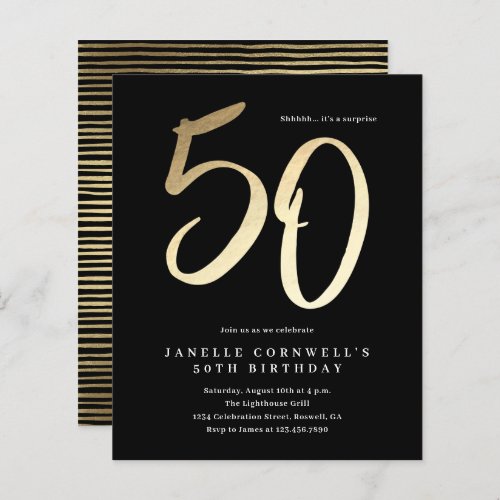 Budget Modern Gold Type 50th Birthday Invitation