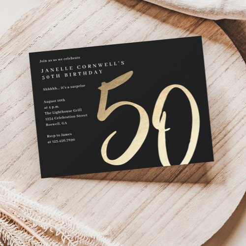 Budget Modern Gold Type 50th Birthday Invitation