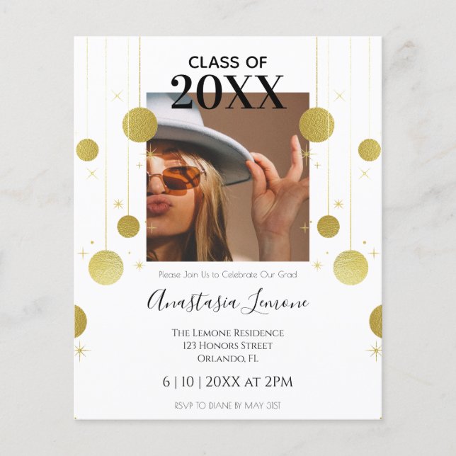 Budget Modern Gold & White Graduation Invitation (Front)