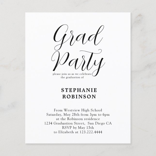 Budget Modern Graduation Party Invitation Flyer (Front)