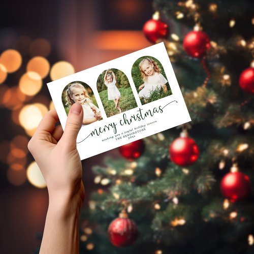 BUDGET Modern Green Arch 3 Photo Christmas Card