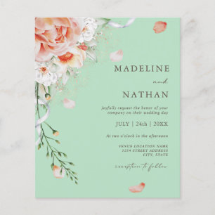 Budget Modern Green Floral Wedding Invitation