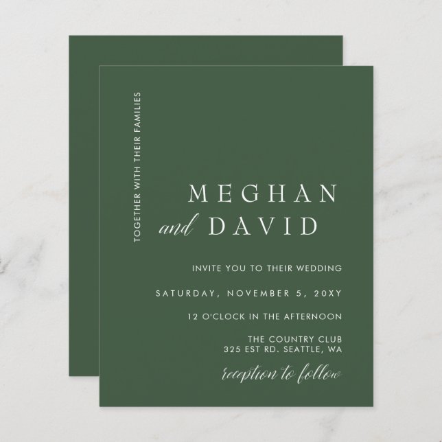 Budget Modern Green Wedding  Invitation (Front/Back)