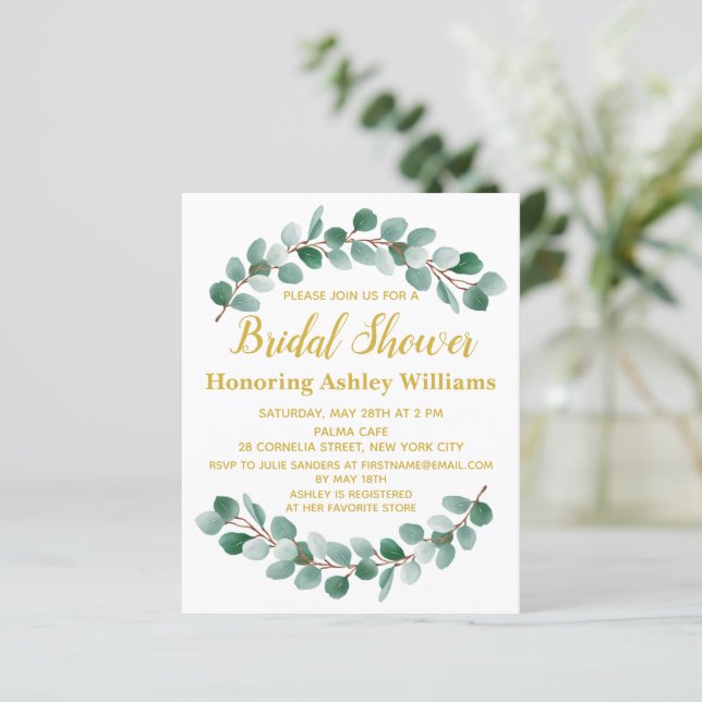 Budget Modern Greenery Bridal Shower Invitation (Standing Front)