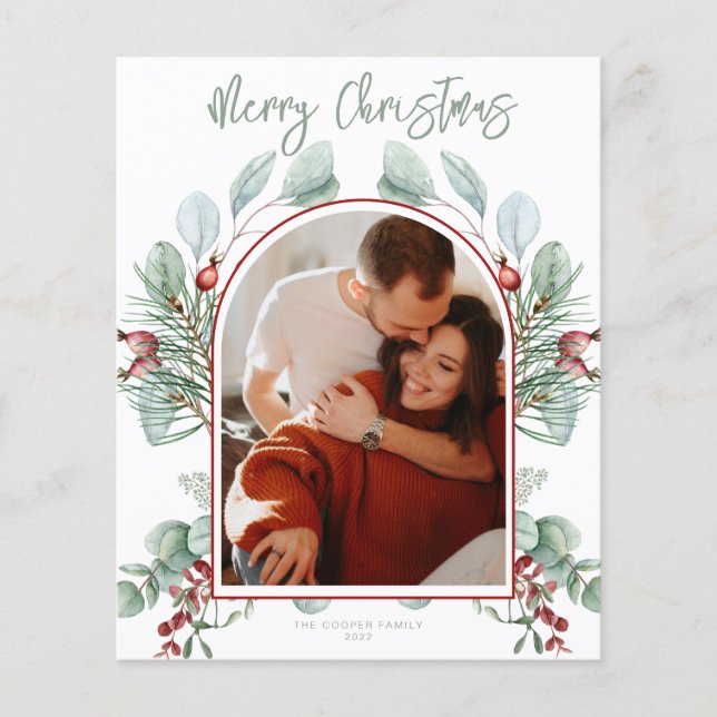 BUDGET Modern Greenery Christmas Card Flyer (Front)