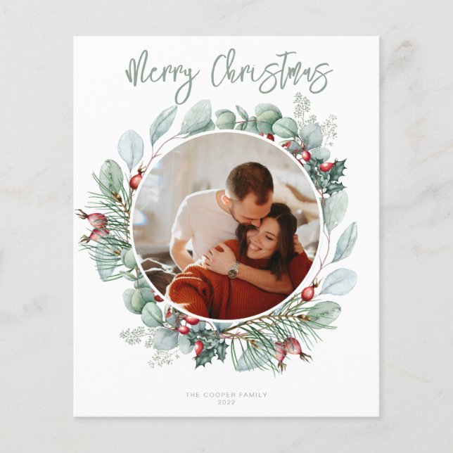 BUDGET Modern Greenery Christmas Card Flyer (Front)