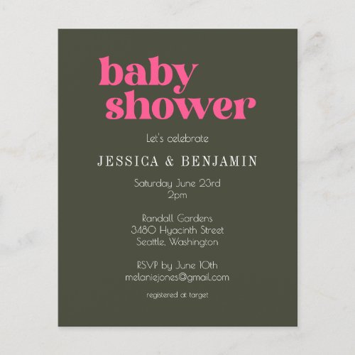 Budget Modern Groovy Pink Green Baby Shower Invite