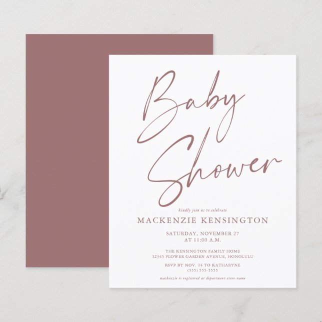 Budget Modern Handwritten Script Baby Shower (Front/Back)