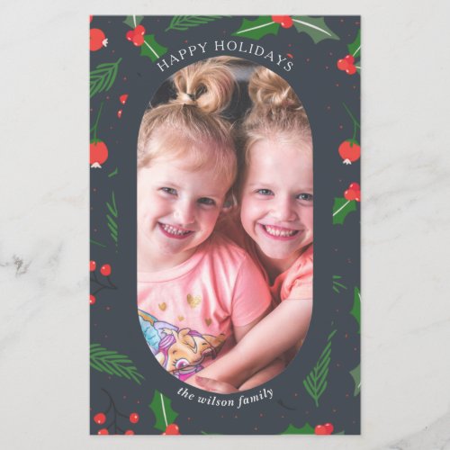 Budget Modern Holly Berries Photo Holiday Card