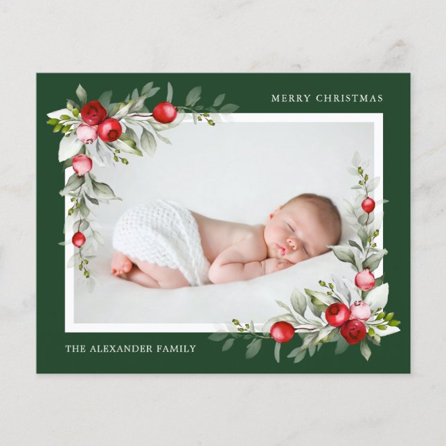 Budget Modern Holly Berry Greenery Photo Christmas Flyer (Front)