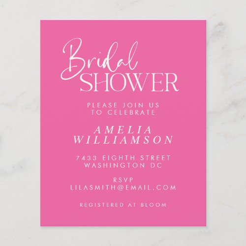 Budget Modern Hot Pink Script Bridal Shower Invite
