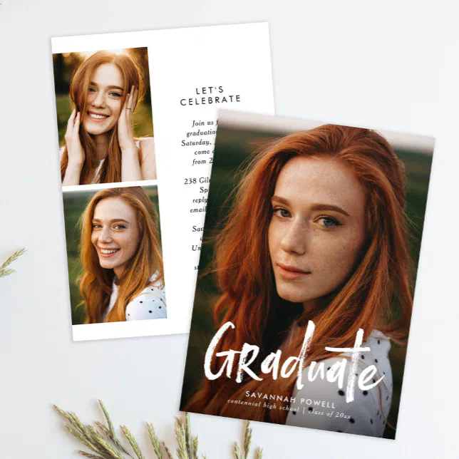 Budget Modern Lettering 3 Photo Graduation Party Invitation | Zazzle