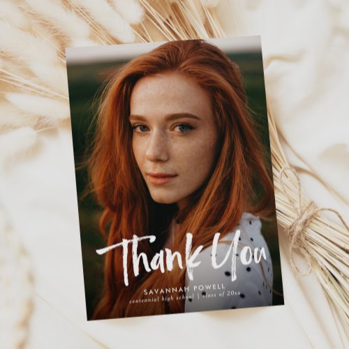 Budget Modern Lettering Simple 3 Photo Graduation Thank You Card