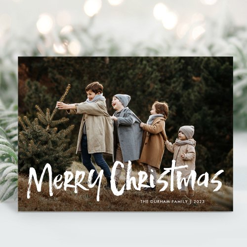 Budget Modern Lettering Two Photo Merry Christmas  Holiday Card