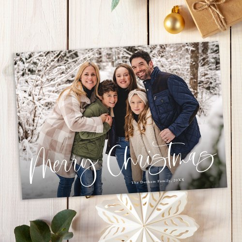 Budget Modern Lettering Two Photo Merry Christmas Holiday Card