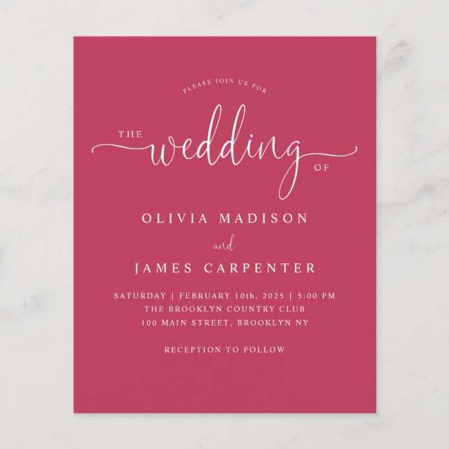 Budget Modern Magenta Pink Photo Wedding Invite (Front)