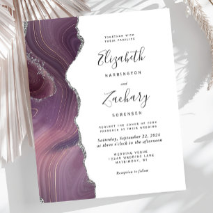 Budget Modern Mauve Silver Agate Wedding Invite