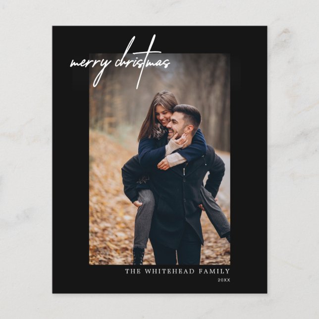 Budget Modern Merry Christmas Black Photo Card Flyer (Front)