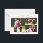 Budget Modern Merry Christmas Red 3 Photo Holiday Note Card<br><div class="desc">Classic Minimal Modern Merry Christmas Red 3 Photo Holiday Card</div>
