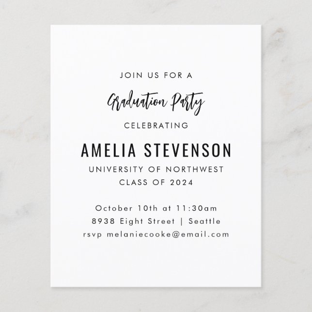 Budget Modern Minimal Graduation Party Invitation (Front)