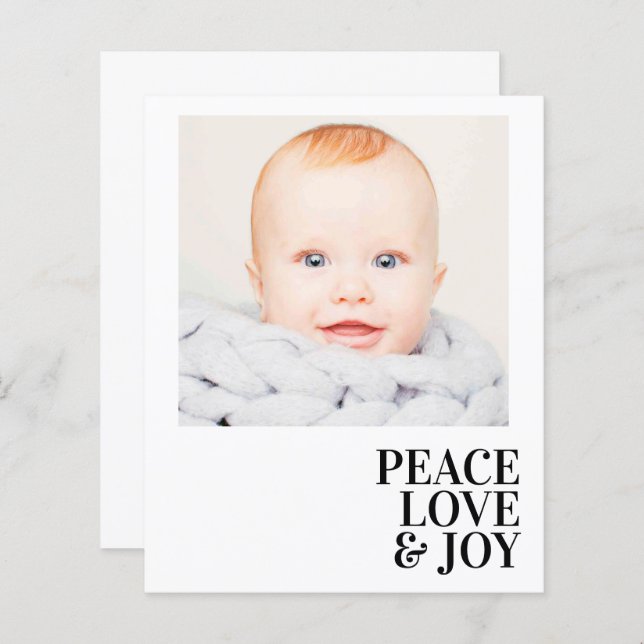 Budget Modern Minimal Peace Love Joy Holiday Photo (Front/Back)