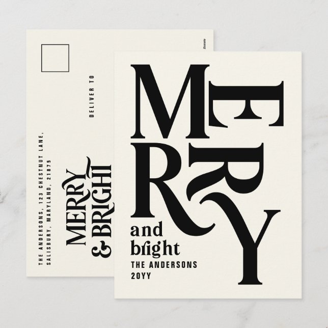 Budget Modern minimal simple cream merry Christmas Holiday Postcard (Front/Back)