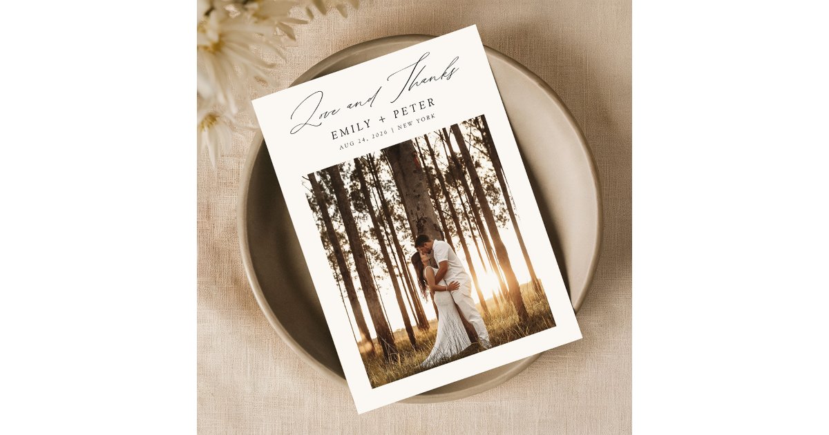 Budget Modern Minimalist 2 Photo Wedding Thank You Card | Zazzle