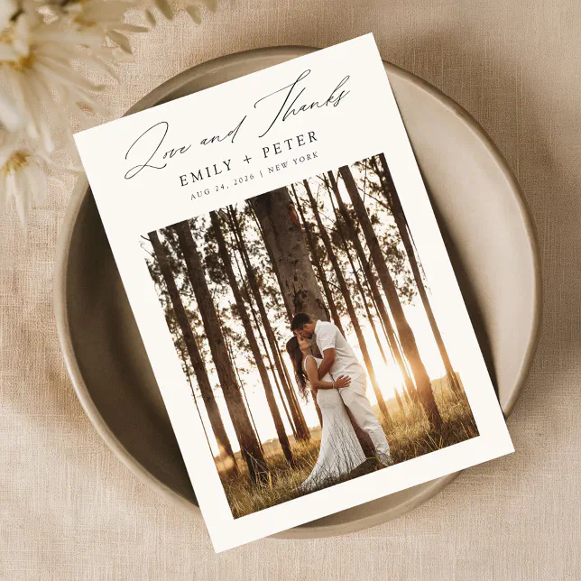 Budget Modern Minimalist 2 Photo Wedding Thank You Card | Zazzle