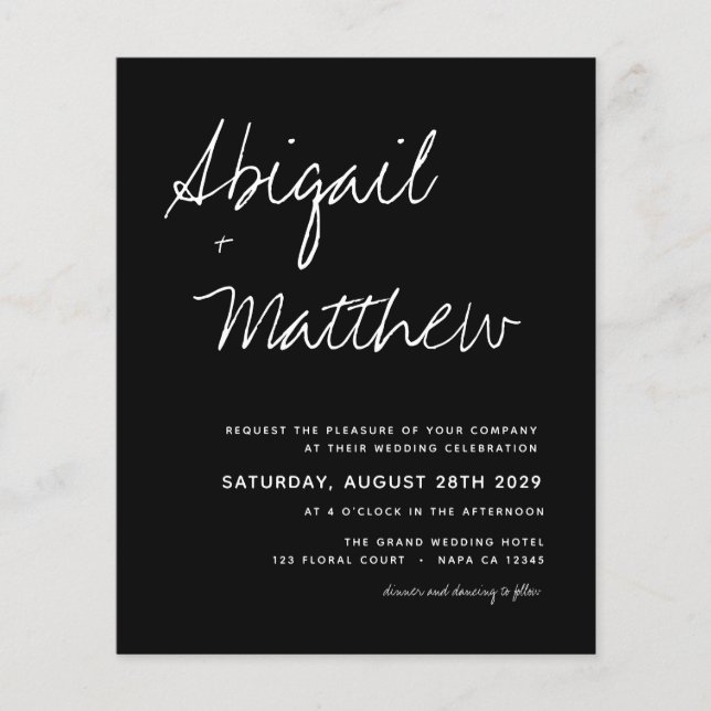 Budget Modern Minimalist Black Wedding Invitation (Front)