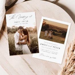 Budget Modern Minimalist Boho 2 Photo Wedding Invitation