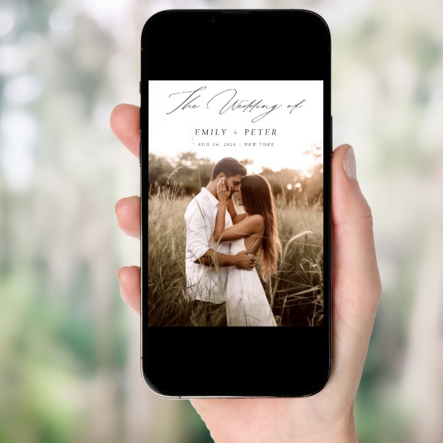 Budget Modern Minimalist Boho 2 Photo Wedding Invitation (Front Digital)