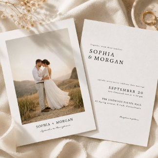 Budget Modern Minimalist Boho Photo Wedding Invitation