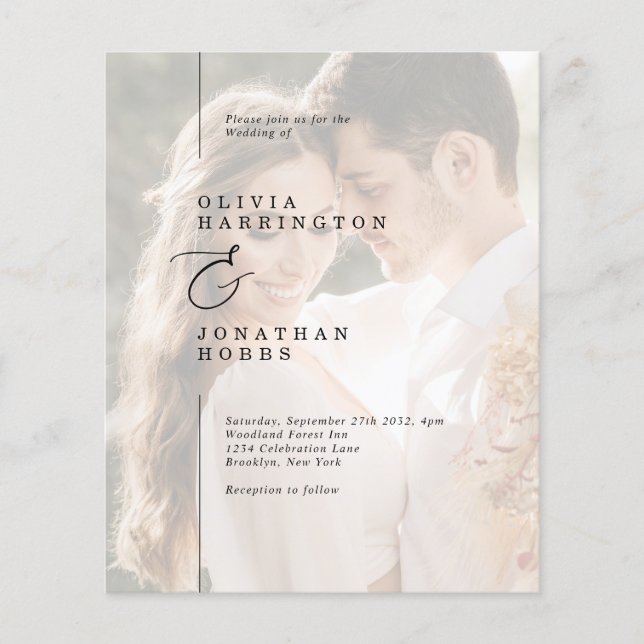 BUDGET Modern Minimalist Line Border Photo Wedding (Front)