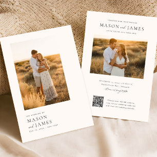 Budget Modern Minimalist Photo QR Code Wedding Invitation