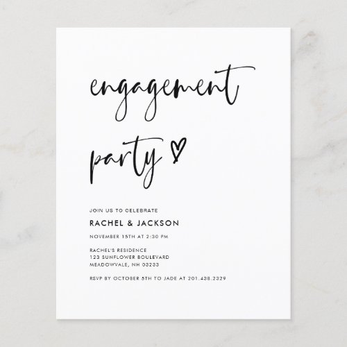 Budget Modern Minimalist Script Engagement Party  Flyer