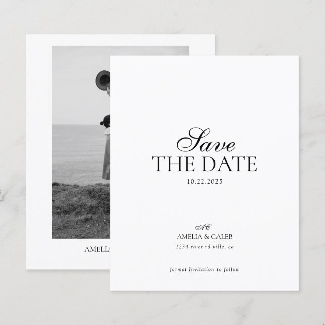 BUDGET Modern Monogram Photo Wedding Save the Date (Front/Back)