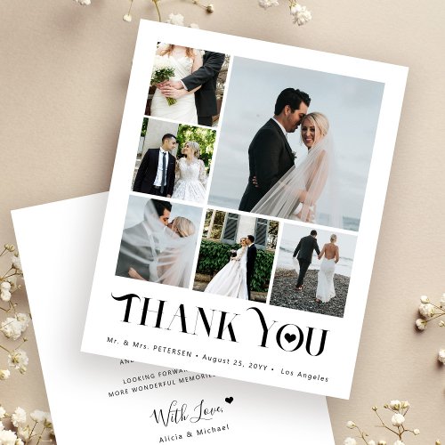 Budget modern multiphoto collage wedding thank you